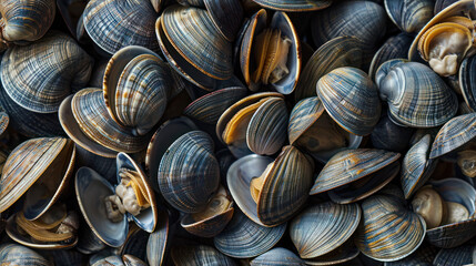  a close up of a bunch of clams on a pile of other clams on a pile of other clams on a pile of other clams on a pile. - obrazy, fototapety, plakaty