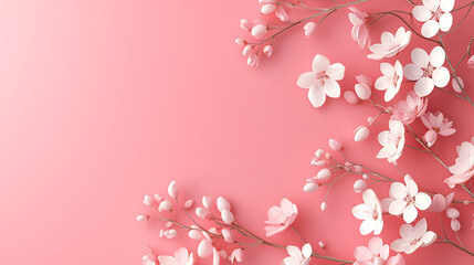 Fototapeta na wymiar pink background with white flower with copy space, valentines day, women's day, mothers day, banner