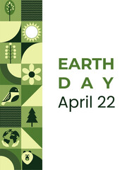 April 22 - Earth Day. The concept of the holiday. Geometric mosaic with abstract forms of nature. Template for banners, postcards, flyers.3.