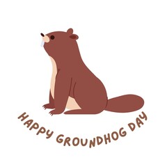 Happy Groundhog Day.Happy Groundhog Day greeting card. A cute groundhog crawled out of his hole. 