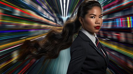 Professional Woman in Suit and Tie With Long Hair Generative AI