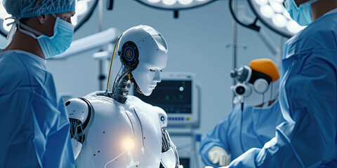 Doctor robot surgery room, robot assistant, future health care, operating room bot, generated ai - obrazy, fototapety, plakaty