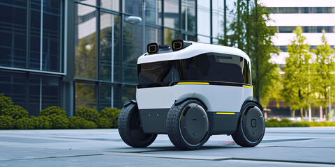 Delivery robot bot service, futuristic logistics service, AI artificial intelligence, generated ai
