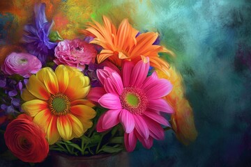 Vivid and colorful floral arrangement in painting style