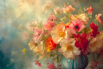 Vivid and colorful floral arrangement in painting style