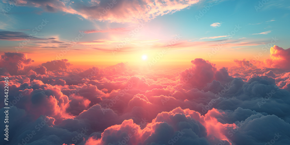 Wall mural heavenly sky. sunset above the clouds abstract illustration. extra wide format. hope, divine, heaven - Wall murals