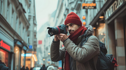 A photographer taking pictures in the city