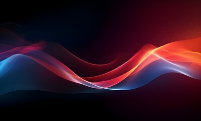 Black abstract background with red, orange and blue wave waves, data visualization, glowing lights, light red and light indigo. Generative AI.