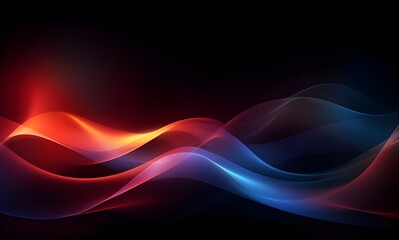 Black abstract background with red, orange and blue wave waves, data visualization, glowing lights, light red and light indigo. Generative AI.
