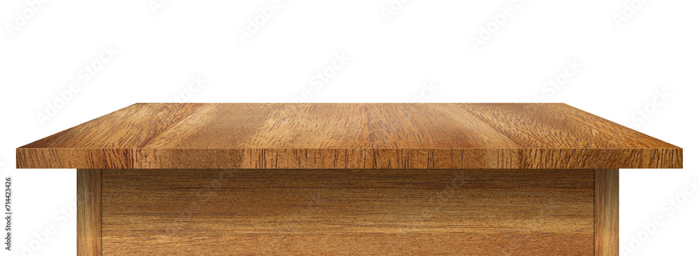 Wall mural empty table made from old pine wood isolated on transparent background with clipping path for displa