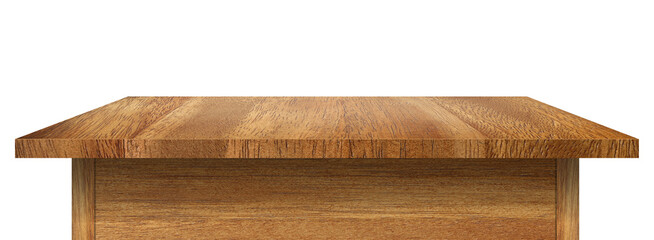 empty table made from old pine wood isolated on transparent background with clipping path for...