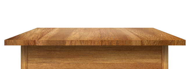 empty table made from old pine wood isolated on transparent background with clipping path for display or product..