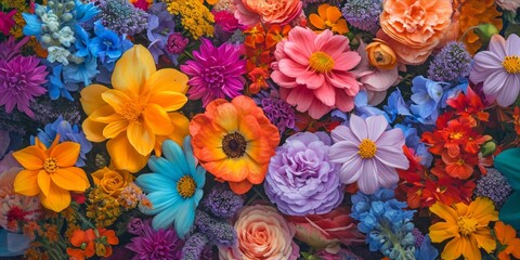 Vibrant painting of an array of colorful flowers