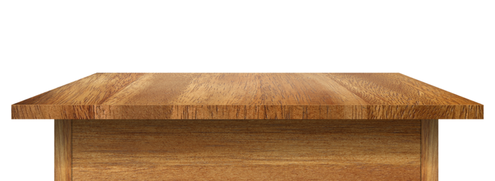 empty table made from old pine wood isolated on transparent background with clipping path for display or product..