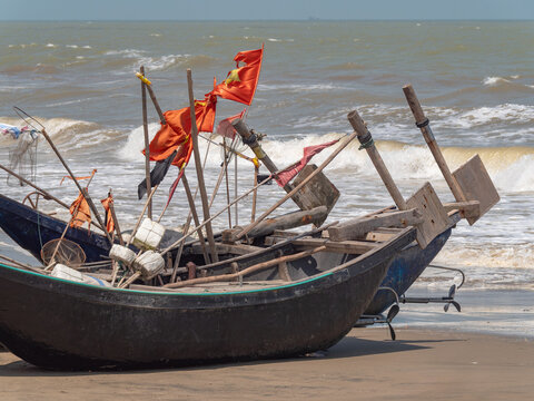 Fishing boats at Sam Son Beach, Thanh Hoa, Vietnam
