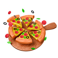 Obraz premium Cartoon style pizza 3D rendering on white background have work path.