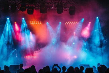 Fototapeta na wymiar Stage with vibrant lights and smoke at a concert