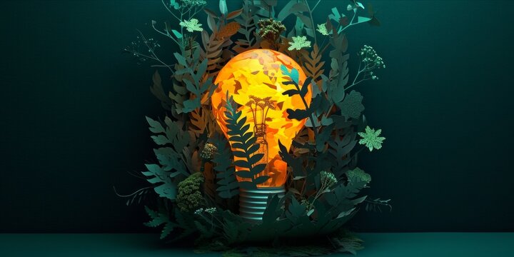 Paper cut out art of a light bulb with nature elements