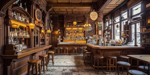 Fotobehang Vintage style bar interior with wooden architecture © ParinApril