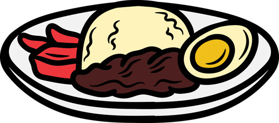 Handdrawn  Nasi Campur Indonesian Food