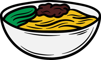 Handdrawn  Mie Kuah Pangsit Indonesian Food