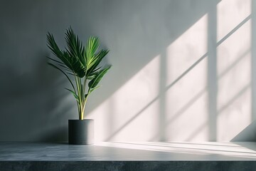 Minimalist interior with plant and sunlight