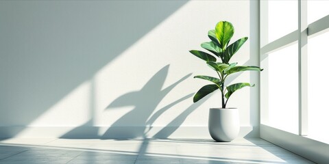Minimalist interior with plant and sunlight
