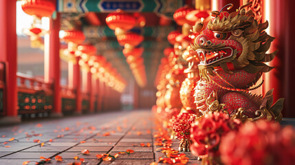 Chinese New Year, Lunar New Year 2024 concept background with copyspace - obrazy, fototapety, plakaty