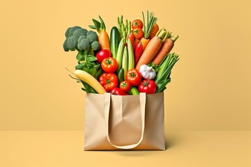 Reusable bag with assorted vegetables, promoting plastic reduction and eco-consciousness. Generative AI