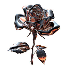 3D rose icon created from metallic chrome liquid material