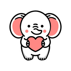 Minimal Animal cartoon holding heart shape for valentine Element for decoration clipart of elephant
