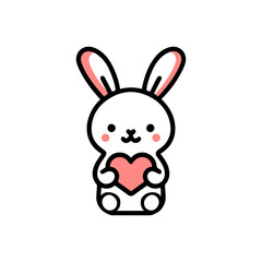 Minimal Animal cartoon holding heart shape for valentine Element for decoration clipart of rabbit
