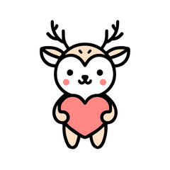 Minimal Animal cartoon holding heart shape for valentine Element for decoration clipart of deer