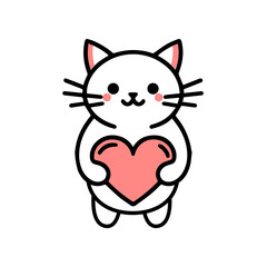 Minimal Animal cartoon holding heart shape for valentine Element for decoration clipart of cat