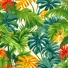 Seamless Tile Leaves and Flowers Pattern, AI designed