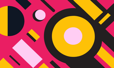 Black-Pink-Yellow-White Color Circle Abstract Background, vector and illustration