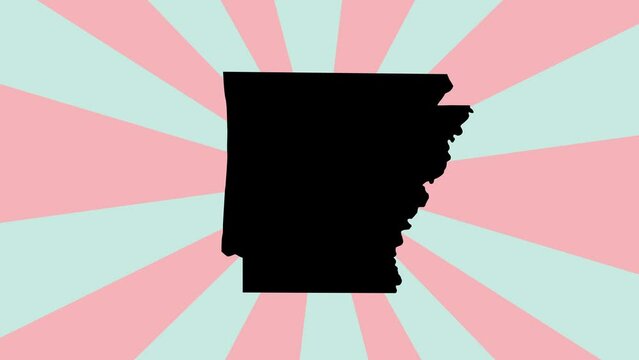 Animated map of the state of Arkansas with a rotating background