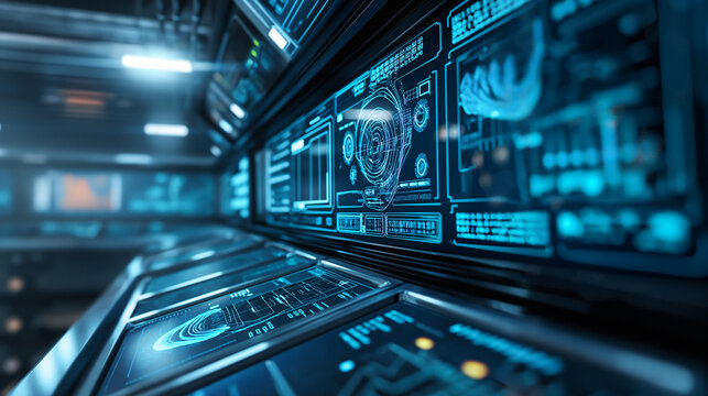Close-up of modern computer monitors with big screens. Toned image