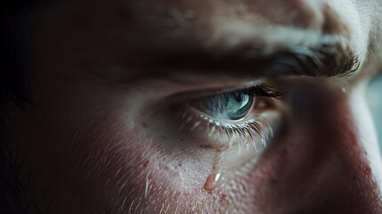 A close-up of a person's tearful eyes, capturing a moment of deep sadness or pain.