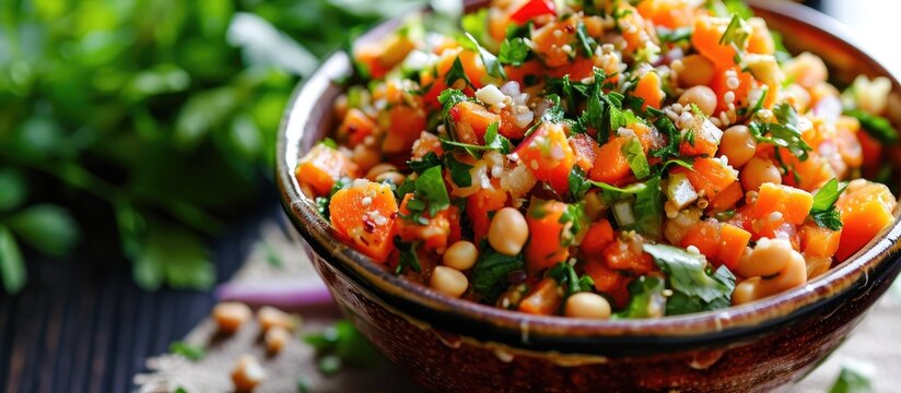 Moroccan salad in a bowl with carrot nuts, freshly made.