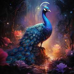 beautiful_peacock_with_vibrant_colours_lit_up_with_stage