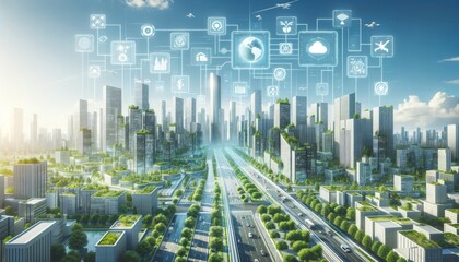Smart city with green by AI generate.