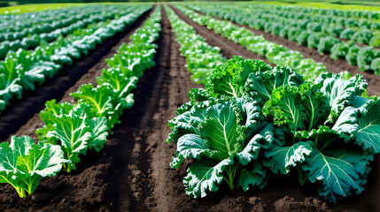 Vegetable plant field ready to harvest in organic farm. Sunlight background.