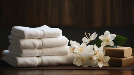 Fototapeta na wymiar Towel spa beauty women massage with Frangipani flowers