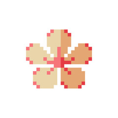 Sakura flower icon. Pixel art style. Symbol of Japanese culture. 8-bit sprite. Design for stickers, logo, app, embroidery. Isolated vector illustration. 