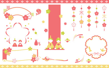 ポップなひなまつりのフレーム　見出し　タイトルセット01　文字なし
