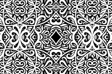 Black and white batik ethnic dayak ornament for wallpaper ads background or textile pattern 