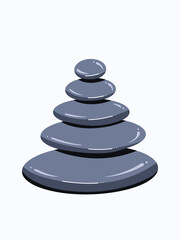 Dark gray round zen spa stone stacks vector illustration isolated on vertical light gray background. Simple flat spa and calming themed cartoon art styled drawing.