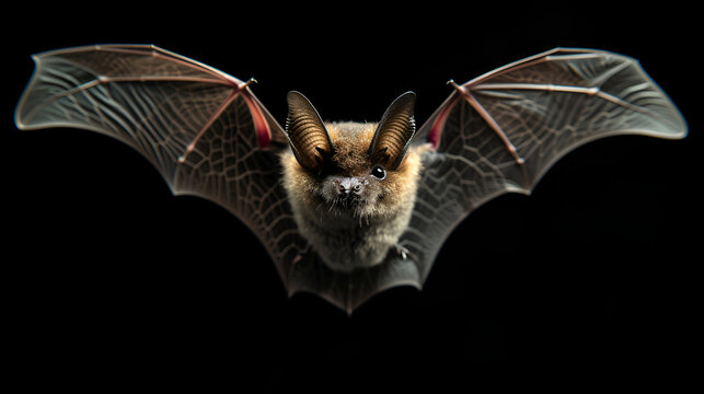Flying Bat On Isolated Black Background, World Birds Day, International Jungle Day, National Bird, Religious, Bird, Generative Ai