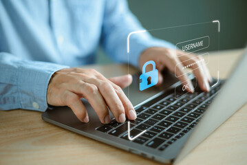 Login password web security background. User type login and password icon, user personal database...